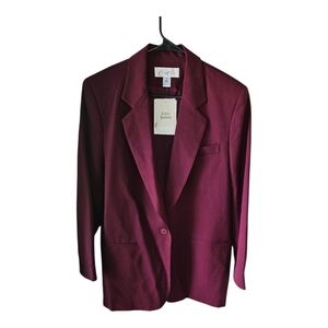 Vintage NWT Career Essentials (Jcp)Burgundy Blazer Size 14 100% Wool